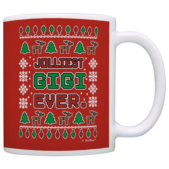 ThisWear Christmas Mug for Gigi Jolliest Gigi Ever Funny Ugly Christmas Sweater Coffee Mug Red