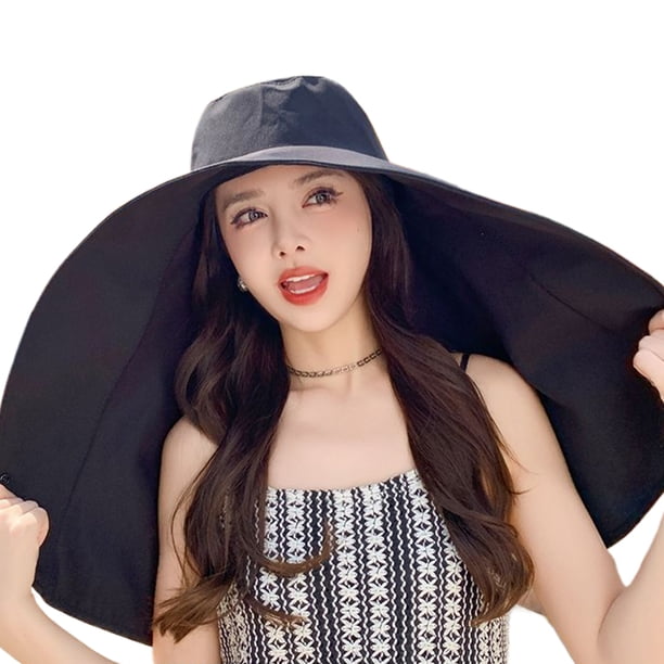 Minnieouse Sombrero para el sol con chal de ala ancha para mujer Visera de protección UV para cara y cuello Sombrero para el sol con protección Sombreros negro