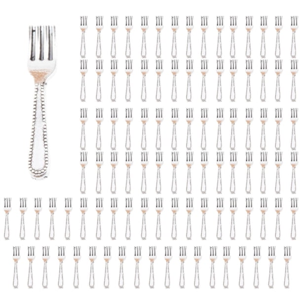 100 piezas 1/12 vajilla para casa de muñecas, decoración para casa de muñecas, juguetes de simulación, accesorios tenedor de plata