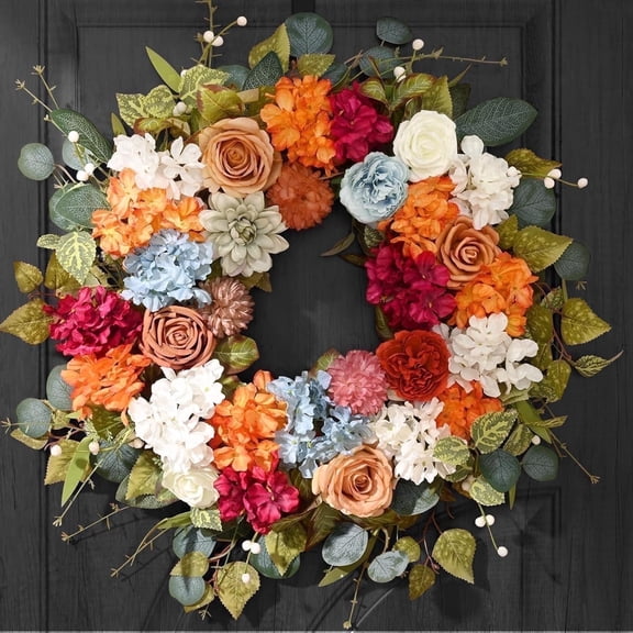Yastouay Fall Wreaths for Front Door,26 Inch Hydrangea and Dahlia Autumn Wreath,Large Fall Floral Wreath for Thanksgiving Harvest Home Decor