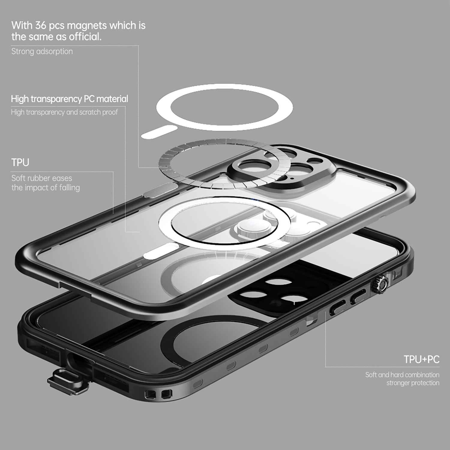 iPhone 14 Pro Case, TECH CIRCLE Heavy Duty Tough Full-Body Rugged Dual-Layer Shockproof Protective Cover with Magsafe Built-in Screen Protector for Apple iPhone 14 Pro 6.1 inch 2022, Black