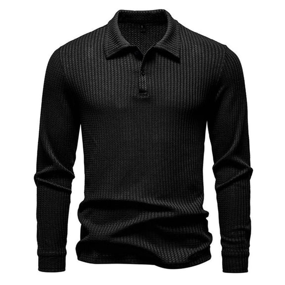 Men Polo T Shirts Long Sleeve Button Down Tee Shirt Lightweight Black Men Clothing