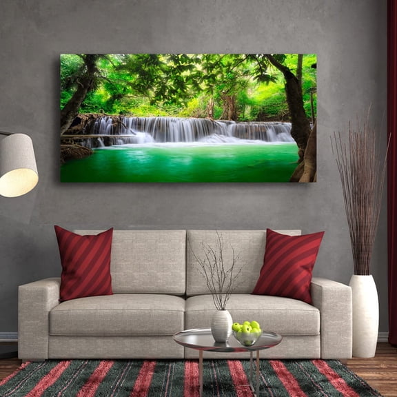 Wall Art Waterfall Tree Landscape Picture Canvas Wall Art Print Paintings Modern Artwork for Living Room Wall Decor and Home Décor Framed Ready to Hang,2cm Thick Frame, Waterproof Artwork