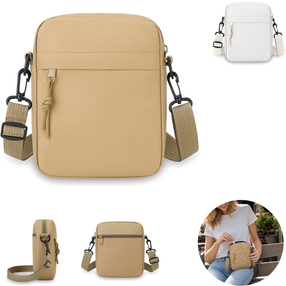 Clossjun Men Women Small Crossbody Bag Daily Wear Shoulder Bags Adjustable Belt Mini Messenger Bag Work Out Back To School Daypacks Khaki