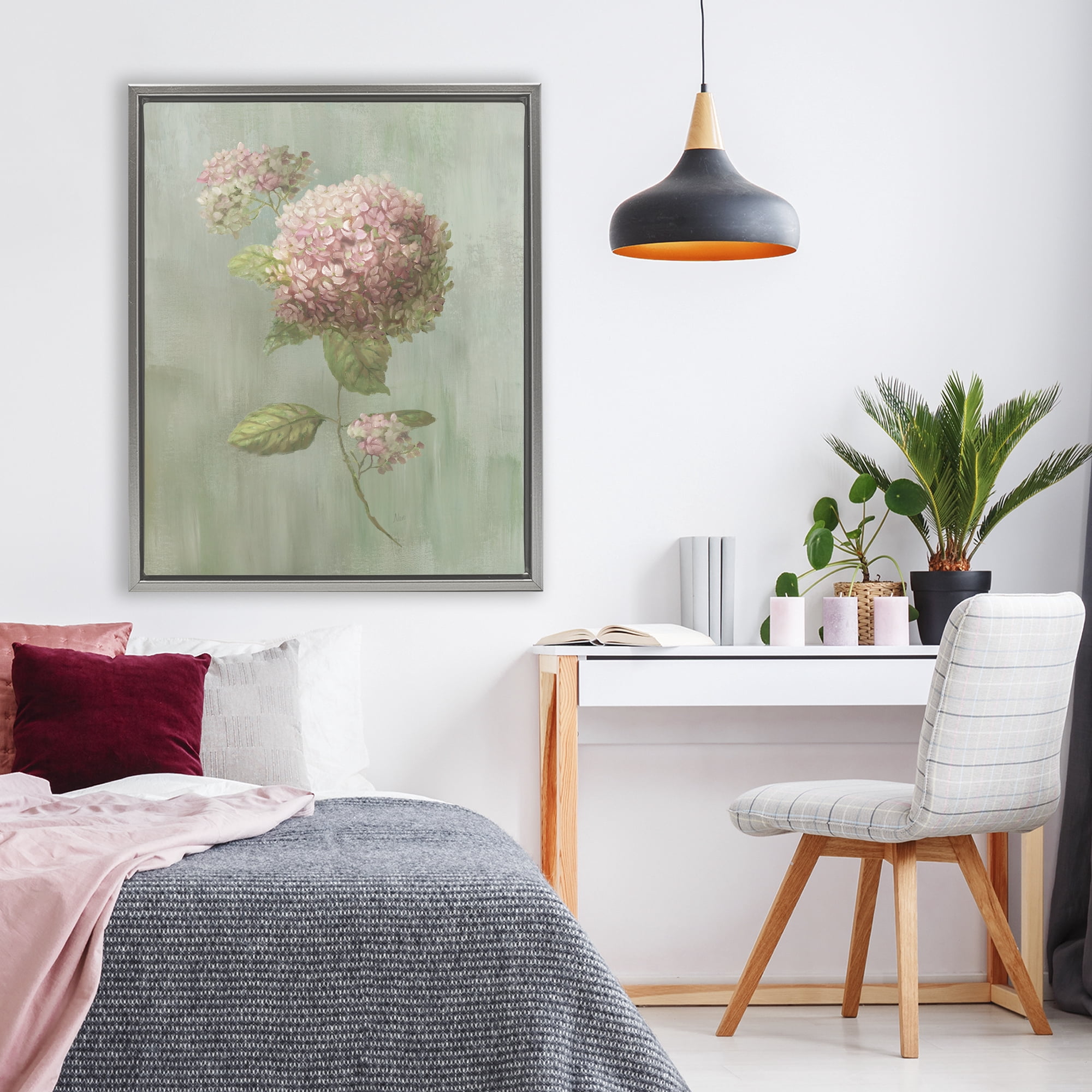 Stupell Industries Single Hydrangea Bushel Gray Framed Floater Canvas Wall Art, design by Nan