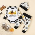 thumbnail image 2 of StylesILove Baby Toddler Boys Three Pumpkins Print Bodysuit and Bottom with Hat 3pcs Cotton White Halloween Outfit (18 Months), 2 of 9