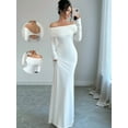 thumbnail image 2 of Women'S Long Sleeve Off the Shoulder Bodycon Dress Elegant Maxi Dress Cocktail Prom Dresses White XXL, 2 of 7