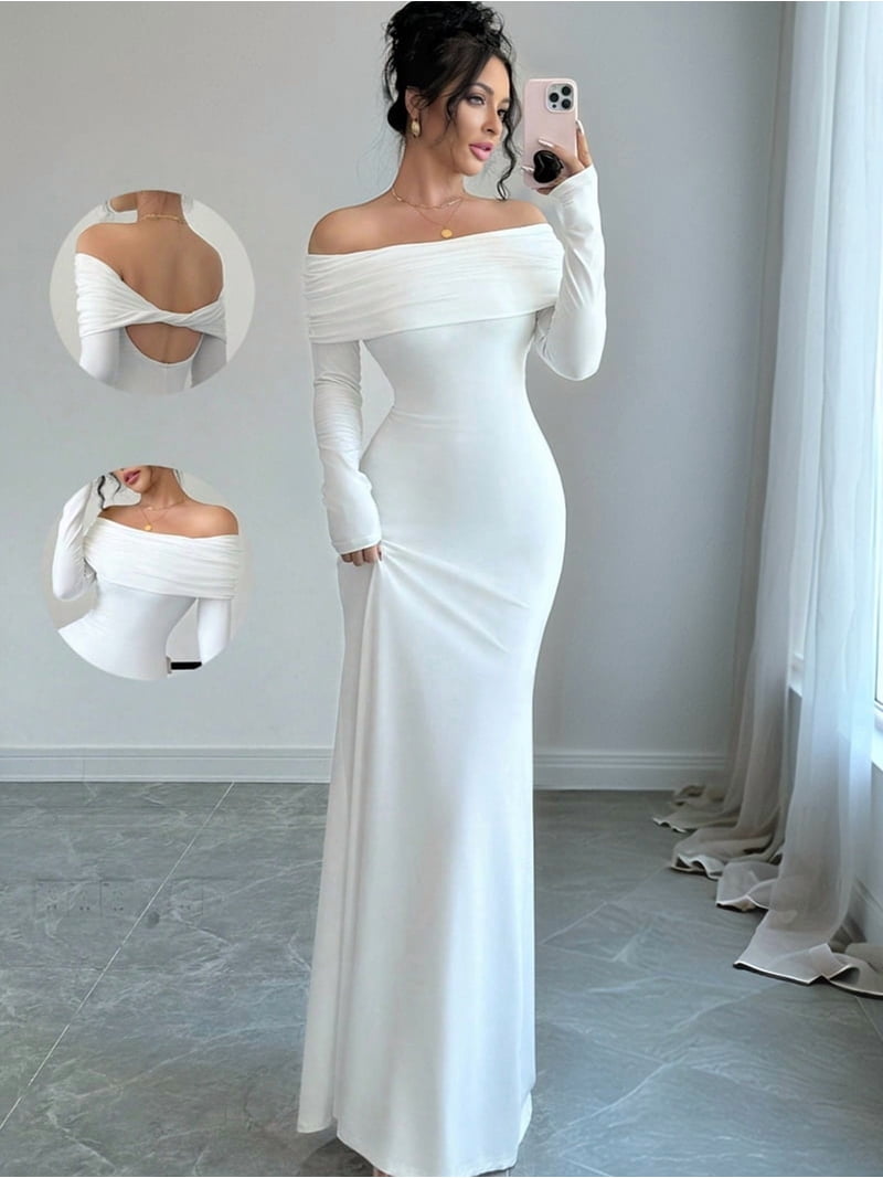 Women'S Long Sleeve Off the Shoulder Bodycon Dress Elegant Maxi Dress Cocktail Prom Dresses White XXL - Walmart.com Women'S Long Sleeve Off the Shoulder Bodycon Dress Elegant Maxi Dress Cocktail Prom Dresses White XXL - Walmart.com