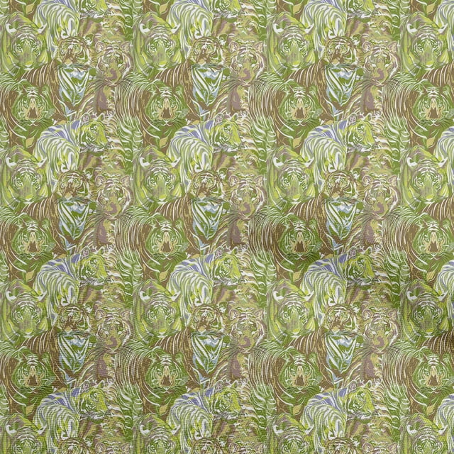 oneOoneCottonSilkGreenFabricAnimalSewingMaterialPrintFabricByTheYard42InchWide