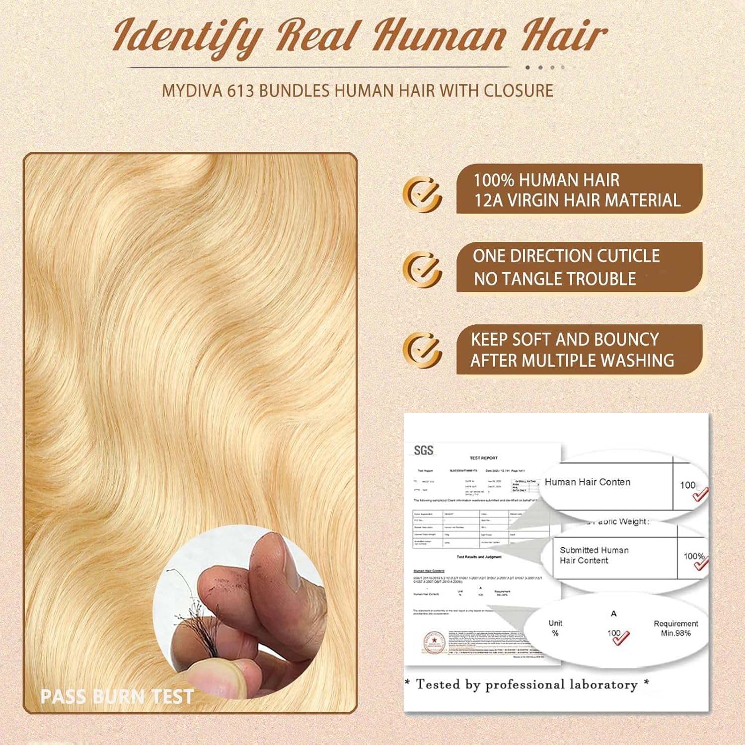 613 Bundles with Closure Human Hair 14 16 18 + 12 inch Blonde Body Wave Human Hair Bundles with Closure 100% Unprocessed Virgin Human Hair Weave Extensions with 4x4 Transparent Lace Closure