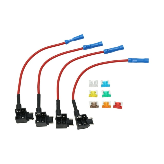 Kit de adaptador de fusible, conector de portafusibles, paquete de 4 mini portafusibles de 32V CC con 7 fusibles (5A+7.5A+10A+15A+20A+25A+30A)
