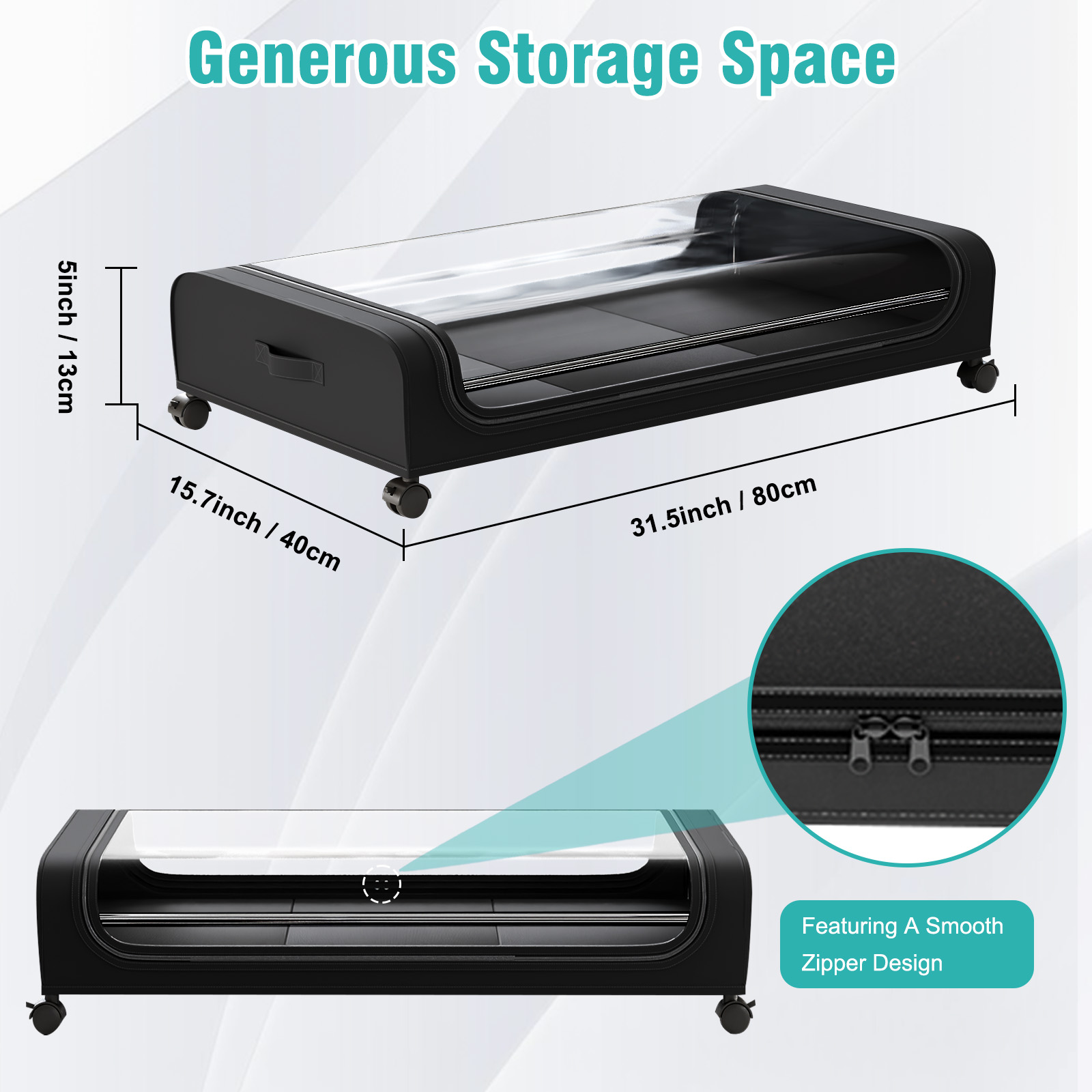Under Bed Storage with Wheels, 2 Pack Under Bed Storage Containers, Under Bed Shoe Storage Organizer, Rolling Under Bed Metal Drawer for Clothes, Black