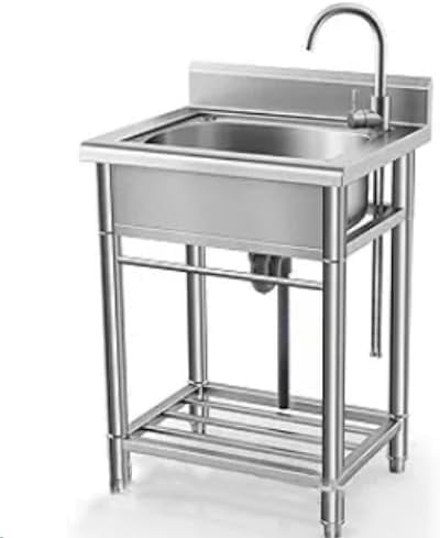 Huisuilinss Stainless Steel Utility Sink,Basics Stainless Steel Freestanding Single Bowl Utility Sink for Garage, Laundry Room, and Restaurants--Without Faucet