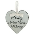 thumbnail image 1 of Placa colgante de madera con forma de corazón de amor vintage con texto "Papá, aquí viene mamá" para fiesta de bodas, regalo, 1 of 12