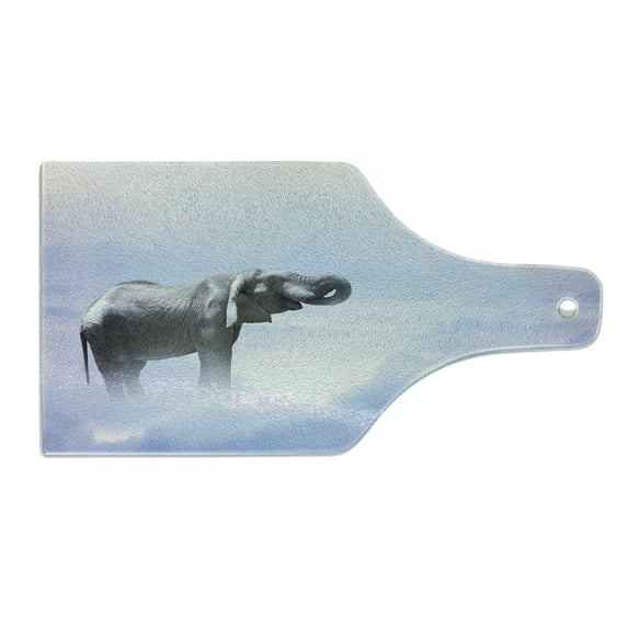 Mystic Cutting Board, Elephant Standing in the Clouds Freedom Metaphor Blessedimal Strength Concept, Decorative Tempered Glass Cutting and Serving Board, in 3 Sizes, by Ambesonne