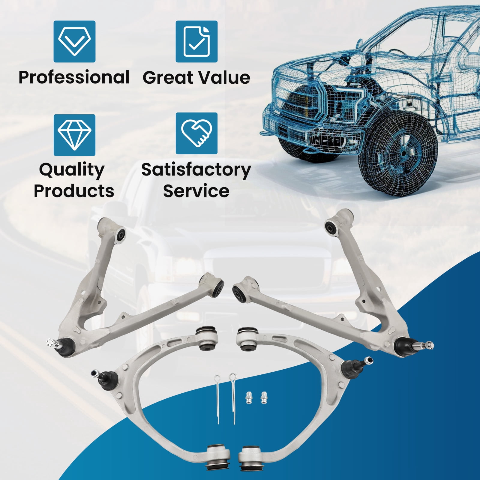 maXpeedingrods 4Pc Front Lower Upper Aluminum Control Arm Kit for 2015-2016 Cadillac Escalade Escalade ESV Suburban Tahoe Yukon XL 2014-2016 Chevy Silverado 1500 GMC Sierra 1500