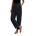 thumbnail image 3 of Casual Linen Pants for Women Harem Pants Barrel Trousers Loose Fit Capris Pants High Waisted Drawstring Straight Leg Pants Elastic Waist Trousers With Pockets Lounge Pants for Women Beach, 3 of 9
