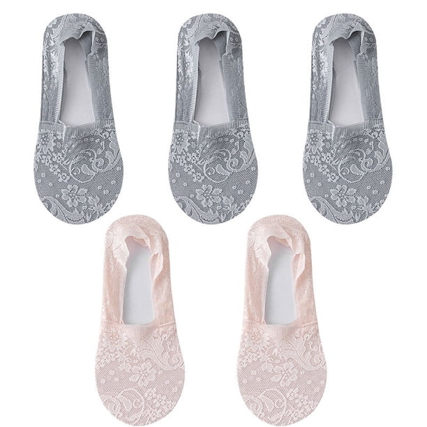 5 pares de Calcetines de Mujer de verano finos transpirables de silicona antideslizantes Calcetines invisibles de encaje para Mujer Calcetines transparentes de moda para Mujer