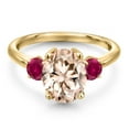 thumbnail image 3 of Gem Stone King 2.50 Ct Oval Peach Morganite Red Created Ruby 18K Yellow Gold Plated Silver Ring, 3 of 6