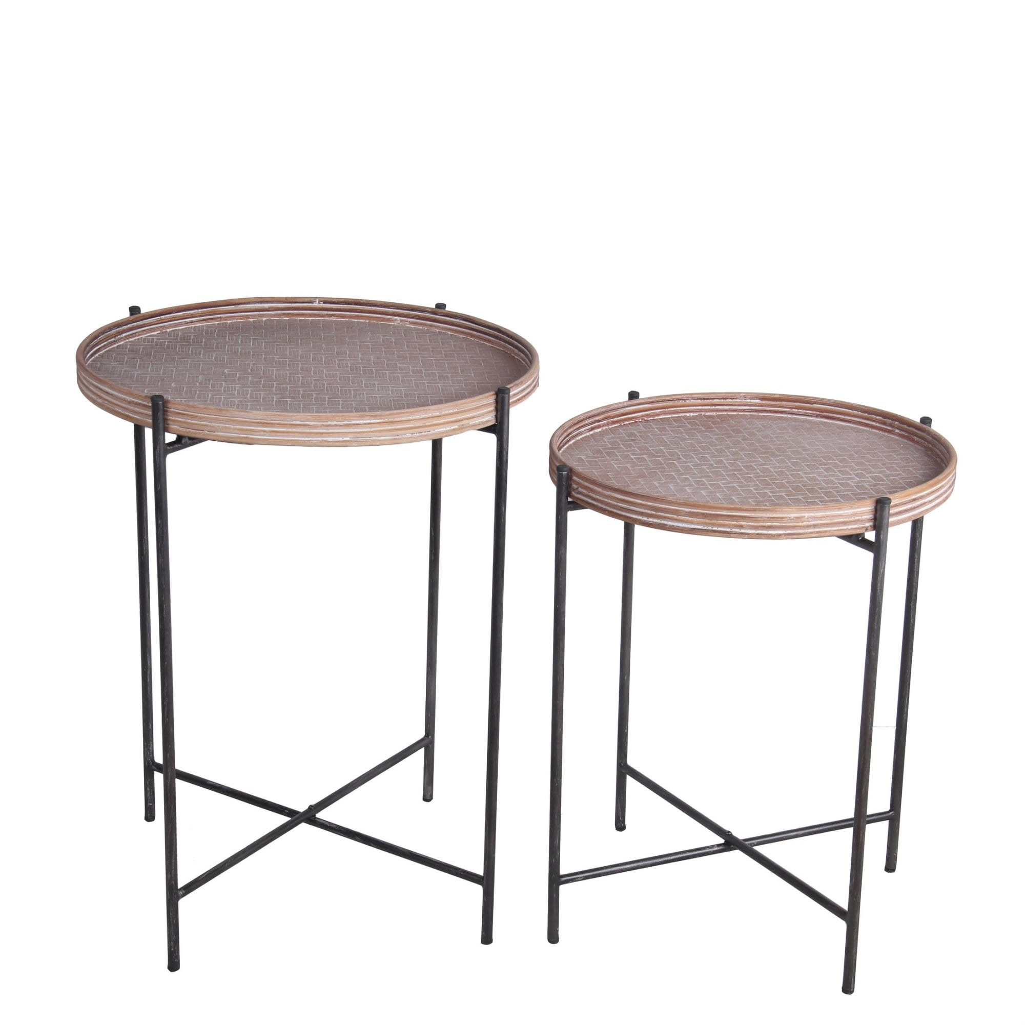 Accent Table with Tray Top and Tubular Metal Legs, Set of 2,Black and