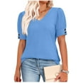 thumbnail image 5 of ICHUANYI Womens Tops Cap Short Sleeve Blouse V Neck Summer Spring Shirts Casual Solid Color Base T-shirt Button Top, 5 of 8
