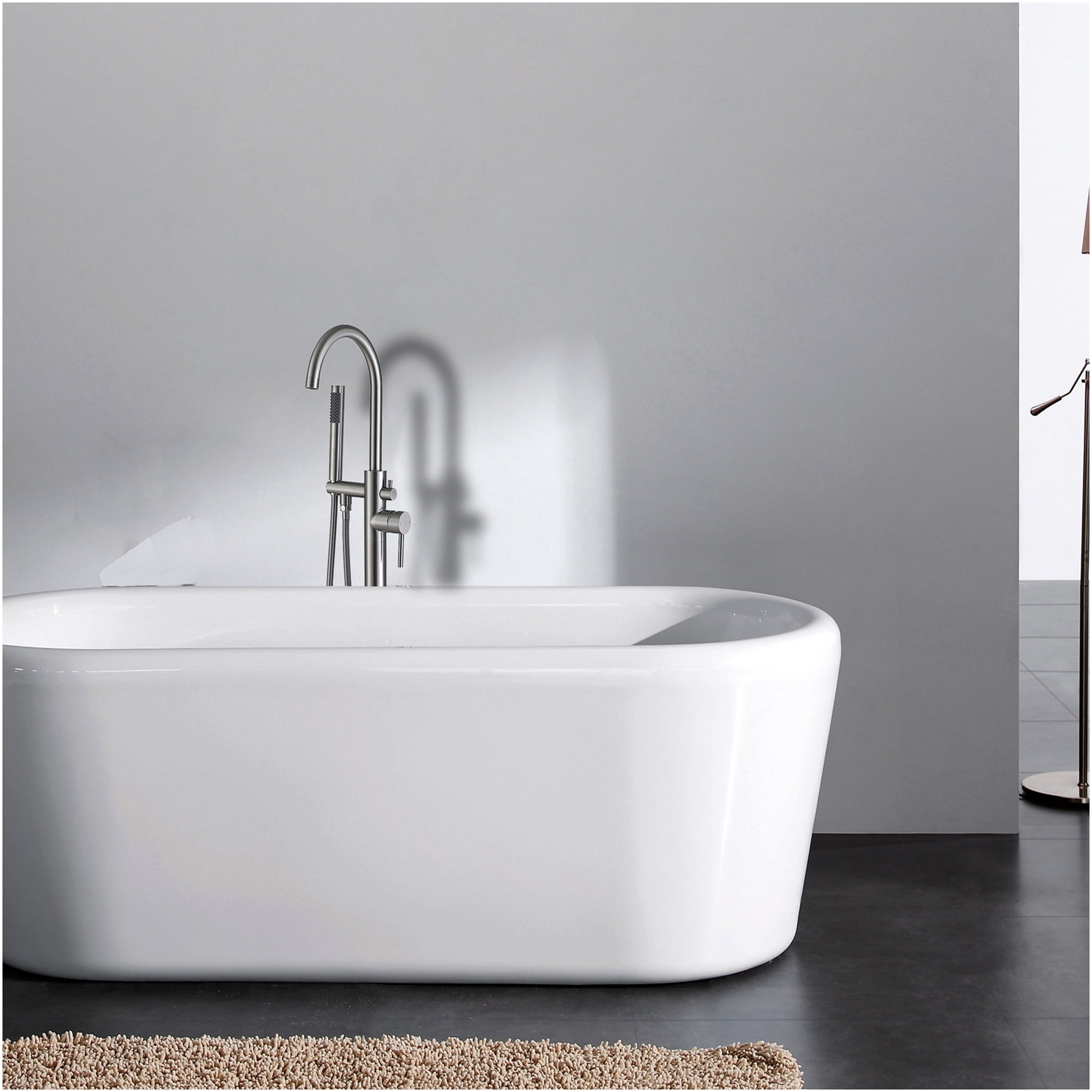 JERFIT Brushed Nickel Freestanding Tub Filler with Hand Shower, Modern Bathroom Faucet for Bathtub, 3.9 GPM Flow, Durable Metal Construction