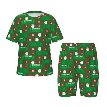 Luyuia Cute Santa And Ho Ho Ho Print Girls  2-Piece Tie-Dye Pajama Set  Cute Summer Loungewear with Shirt and Tank Shorts Nightwear-XX-Large