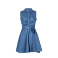 thumbnail image 2 of Inevnen Women Sleeveless Denim Mini Skater Dress Collared Button Down Short Swing Shirt Dress with Belt, 2 of 8