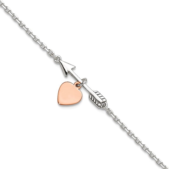 1.5mm 925 Sterling Silver Arrow With Rose-tone Love Heart 1ext Anklet 10 Inch Anklet for Women