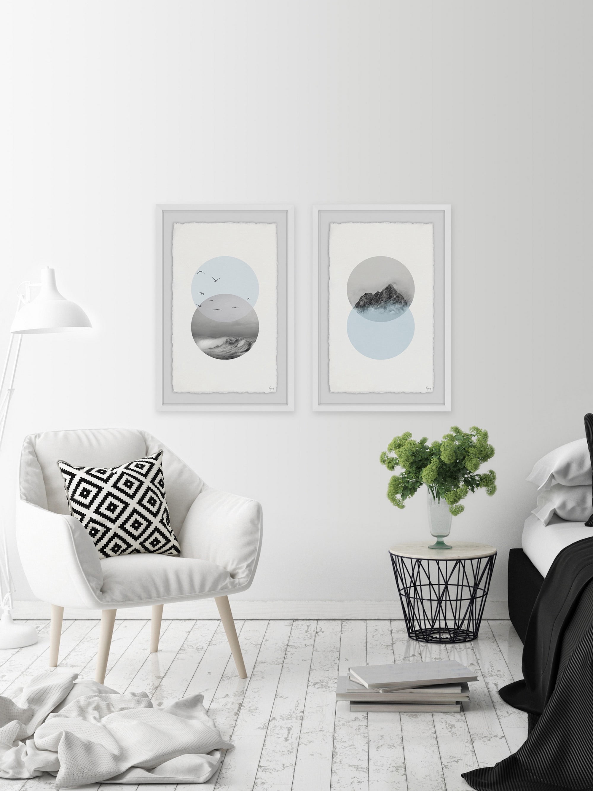 Waves And Mountain Diptych, Art Prints, 32.00" x 1.50"