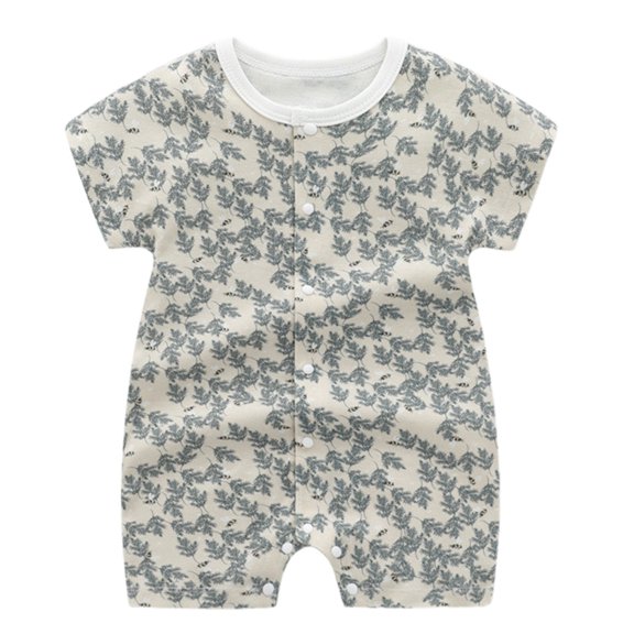 LIIPEE Boys Onesie Summer Casual Short Sleeve Leaves Printed Round Neck Button Down Romper Toddler Versatile Daily One-Pieces,Dark Green,66