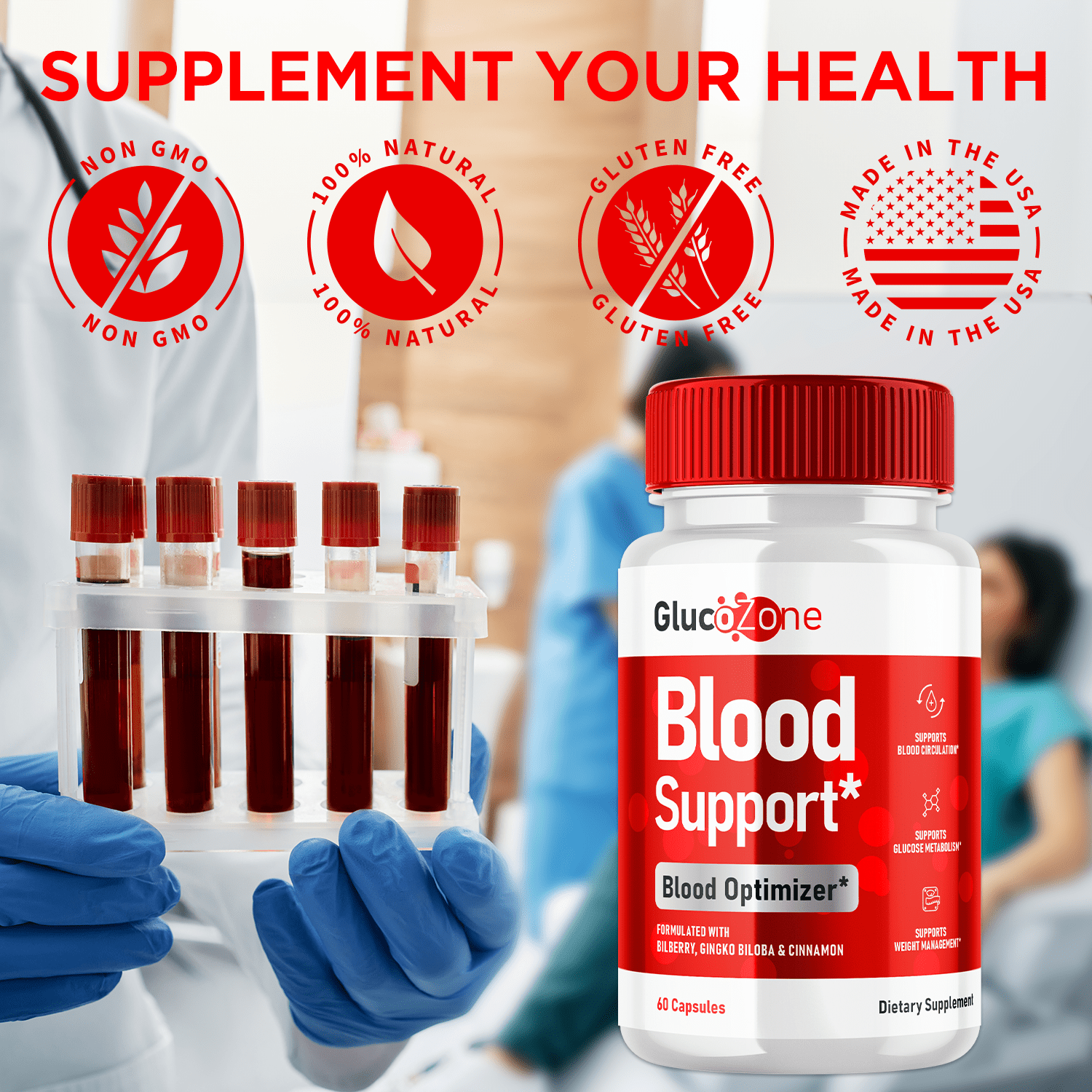 GlucoZone Blood Support Pills Advanced Formula Vitamin Supplement 120 Capsules