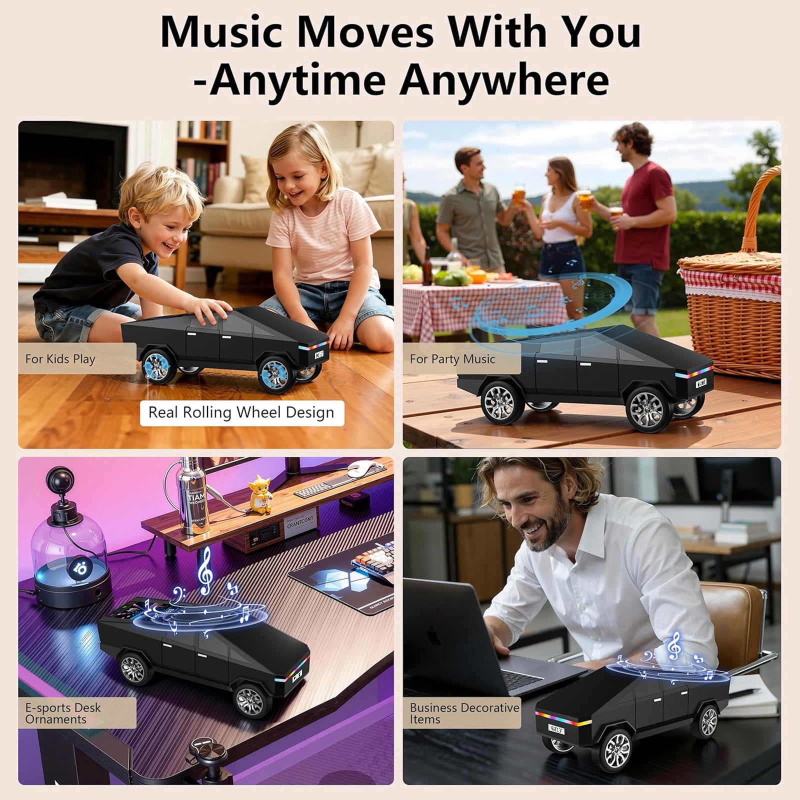 WSTER WS-580 Cybertruck Portable Bluetooth Speaker, Replica Car with Display Screen, HD Sound, BT5.4，TWS, FM , For Home Outdoor Party Beach，The Perfect Gift for Family and Friends