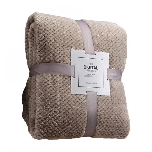 AUQ Throw Blanket,Elevated Pineapple Weave Bed Blanket,Distinct Texture Look Cozy Blanket,Khaki,90*90in