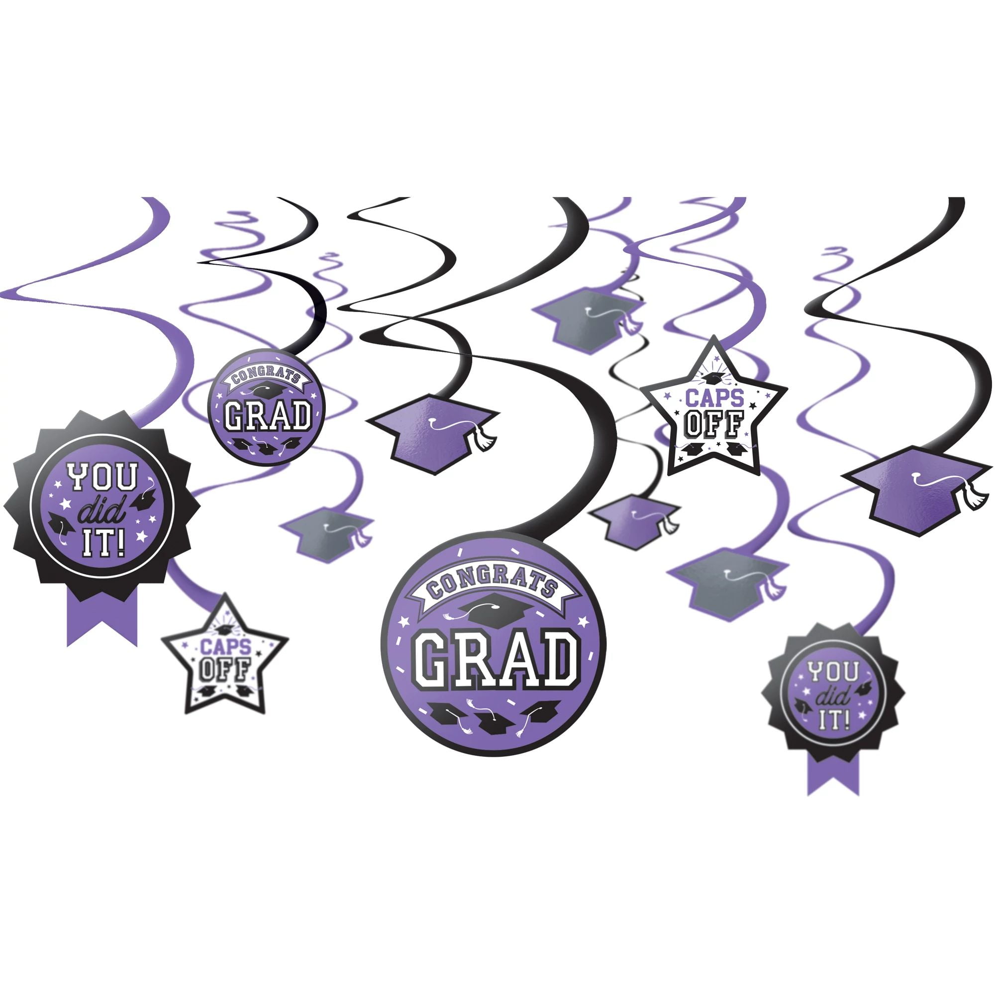 GRADUATION HANGING SWIRLS Party Decorations Purple Congrats Grad Decor