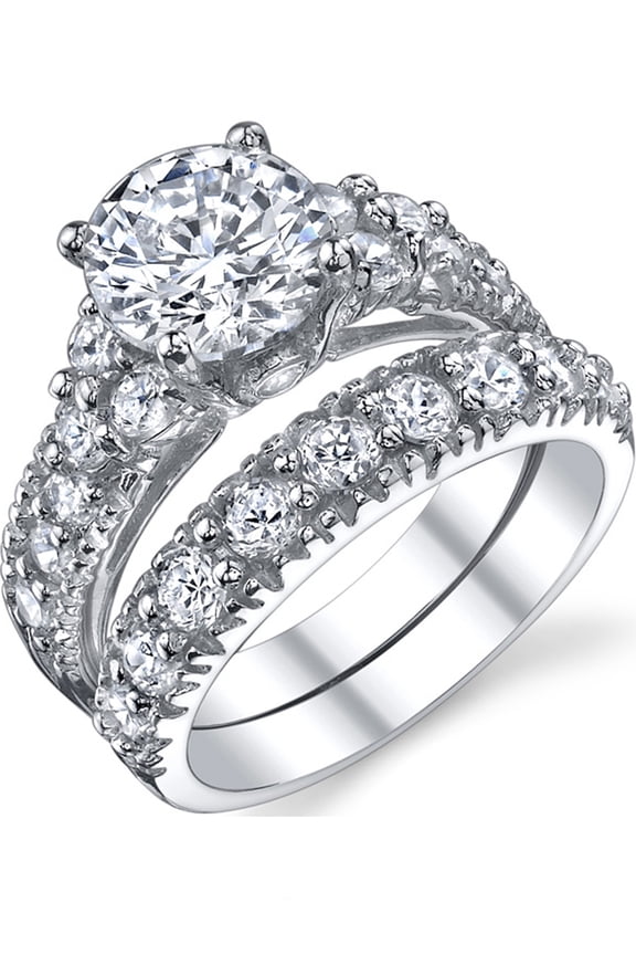 Womens Sterling Silver 925 Engagement Bridal Ring Set Cubic Zirconia 1.5ct 8mm
