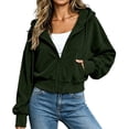 thumbnail image 5 of Ozmmyan Womens Cropped Zip Up Hoodie Ribbed Texture Drawstring Hooded Sweatshirt Jacket with Pockets Casual Fall Outerwear Streetwear Top, 5 of 6