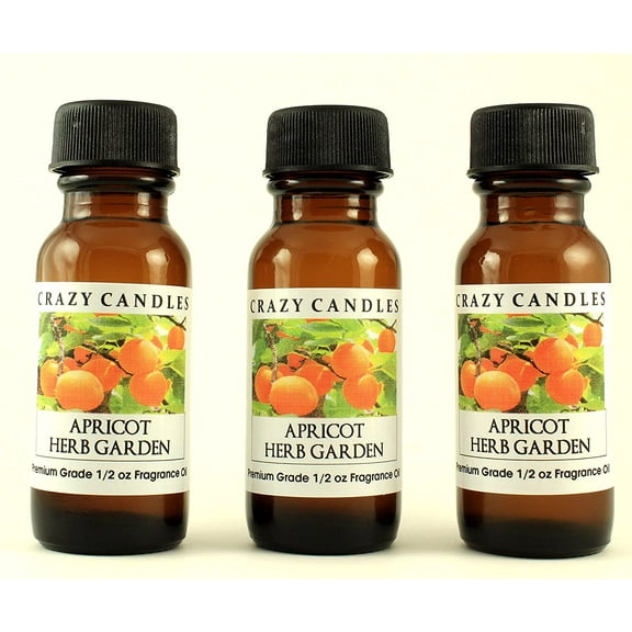 Crazy Candles Apricot Herb Garden 3 Bottles 1/2 FL Oz Each (15ml) Premium Grade Scented Fragrance Oil (Sweet Apricot jam, Rosemary and Thyme Herbs)