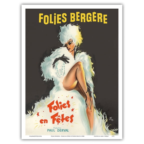 Folies Bergère - Folies en Fêtes (Folies Festivals) - Vintage Cabaret Poster by Pierre O’Kley c.1960s - Master Art Print (Unframed) 9in x 12in