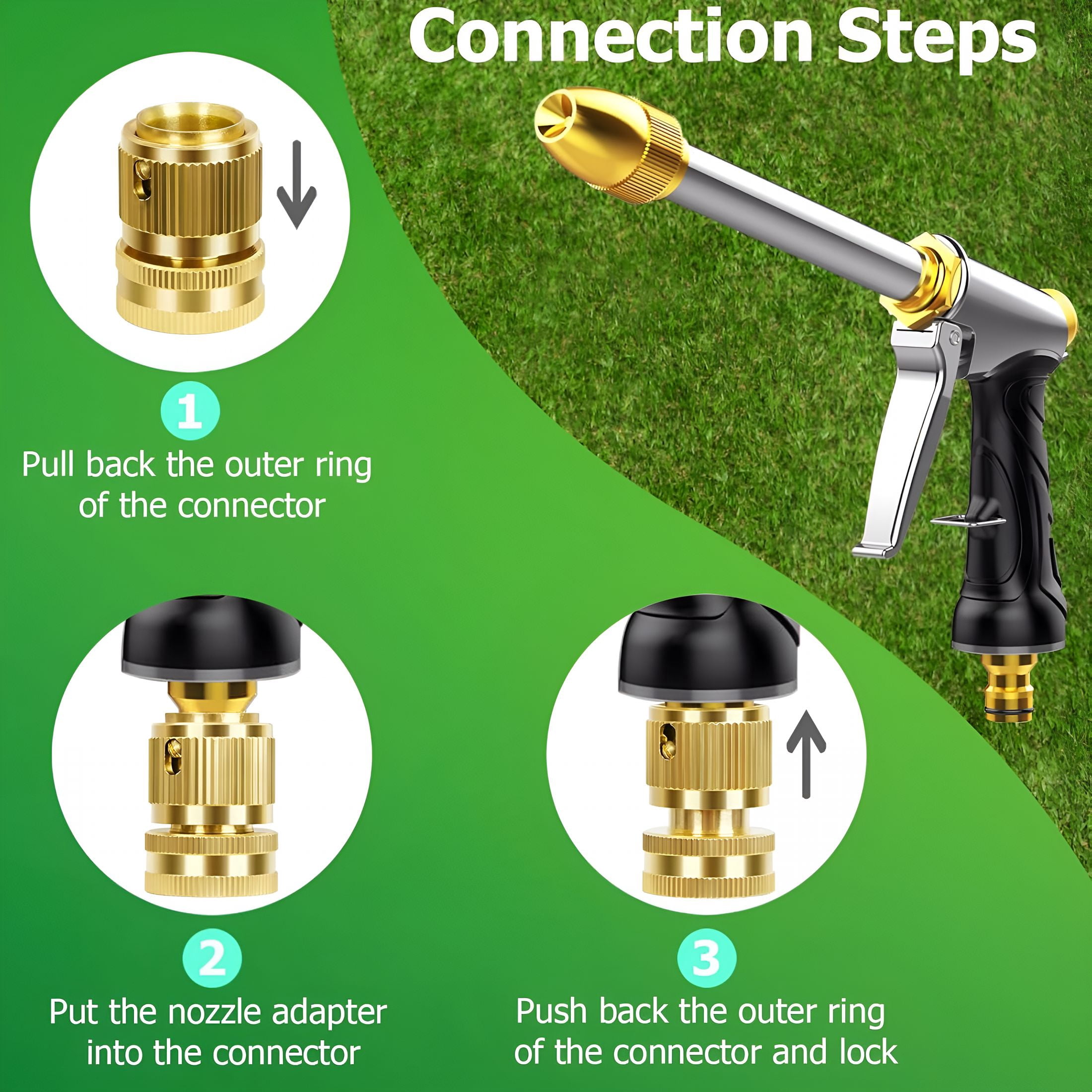 HIBIBUD Upgraded Garden Hose Nozzle Sprayer,Heavy Duty Metal Water Hose Nozzle,High Pressure Spray Gun with 3/4"Brass Quick Connectors,For Watering Plants&Lawns,Patio Cleaning