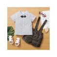 thumbnail image 2 of hirigin Kids Boys Gentleman Outfit Dot Print Short Sleeve T-shirt with Bowtie and Casual Suspender Shorts Set, 2 of 9