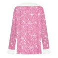 thumbnail image 4 of Women's Christmas Tops Long Sleeve V Neck Pullover with Faux Fur Trim and Star Print Casual Loose Fit Christmas Clothes Pink L, 4 of 4
