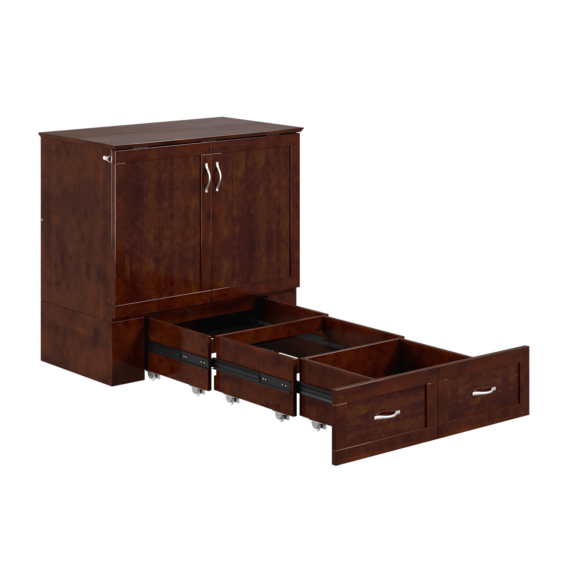 AFI Hamilton Twin-XL Wood Murphy Bed Chest with 6" Mattress, Drawer & Charger, Walnut