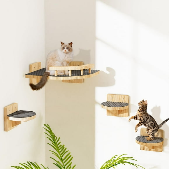 XiaZ 4 Packs Cat Wall Shelves, Corner Climbing Shelf Perches, Cat Bed Wall Mounted with 3 Steps, Wall Furniture for Resting Space Saving, Gift for Medium/Small Cat