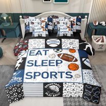 Homewish Eat Sleep Sports Bedding Comforter Set 7 Pieces for Kids Teens Adults,Basketball Football Baseball Full Bedding Set Lightweight,Ball Gamer Fitted Sheet Flat Sheet,Lightweight Room Decor