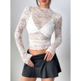 thumbnail image 6 of Womens Mesh Long Sleeve Top Sheer Blouse See Through Tee Shirt Lace Tops White L, 6 of 8