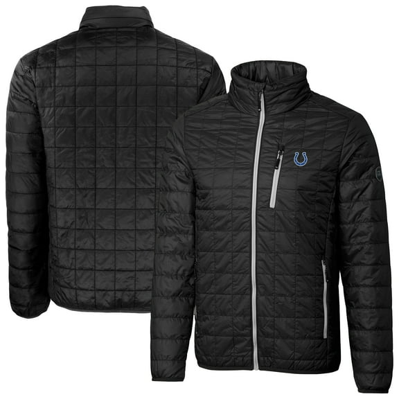 Men's Cutter & Buck Black Indianapolis Colts Big & Tall Rainier PrimaLoft Eco Insulated Full-Zip Hoodie Puffer Jacket