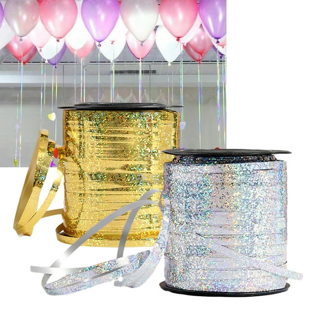Balloon Ribbon Foil Satin Curling Ribbons Birthday Christmas Balloon Ribbon Wedding Home Decor Room Cake Band Crafts Kids DIY Accessories Silver