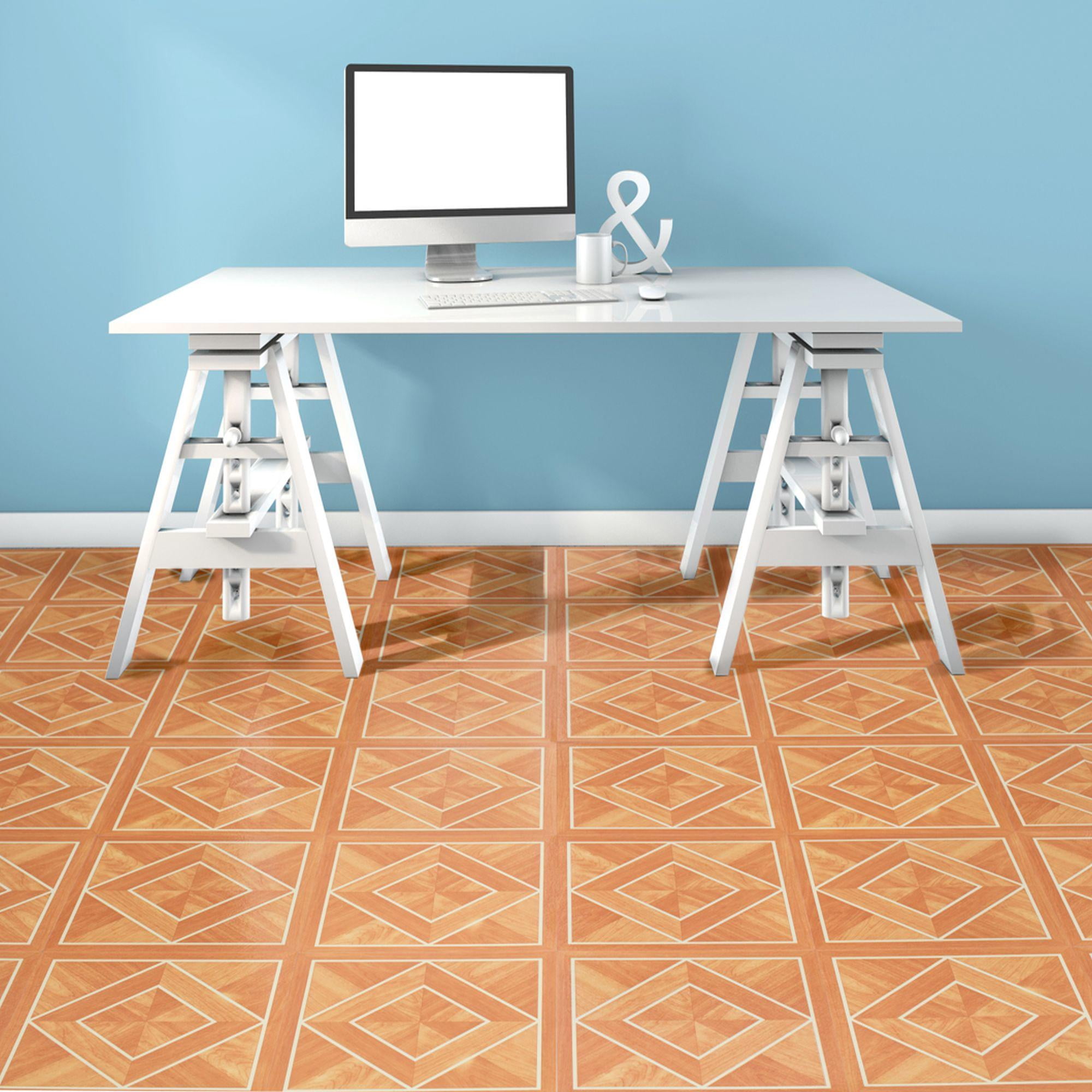 Diamonds White Border Vinyl Floor Tiles Self Stick Peek Flooring  12'' x 12'' 4-Pack (80 Pieces)