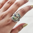 thumbnail image 4 of Natural Abalone Shell Ring, Woman's Flat Abalone Shell Ring, Birthstone, Bohemian Band, 925 Sterling Silver, Womens Ring, Christmas, Thanksgiving, Handmade, Statement Jewelry, Natural Gemstone Ring, 4 of 6